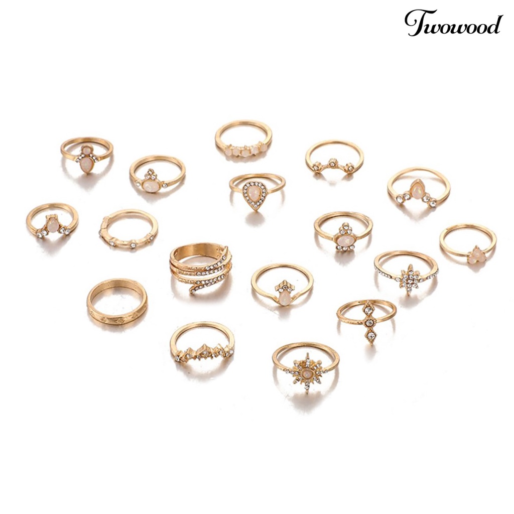 17pcs / Set Cincin Jari Permata Berlian Imitasi Gaya Bohemian Untuk Wanita