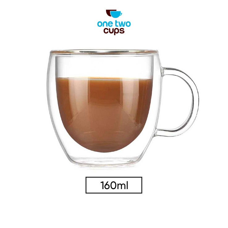 One Two Cups Cangkir Kopi Anti Panas Double-Wall Glass Round 160ml