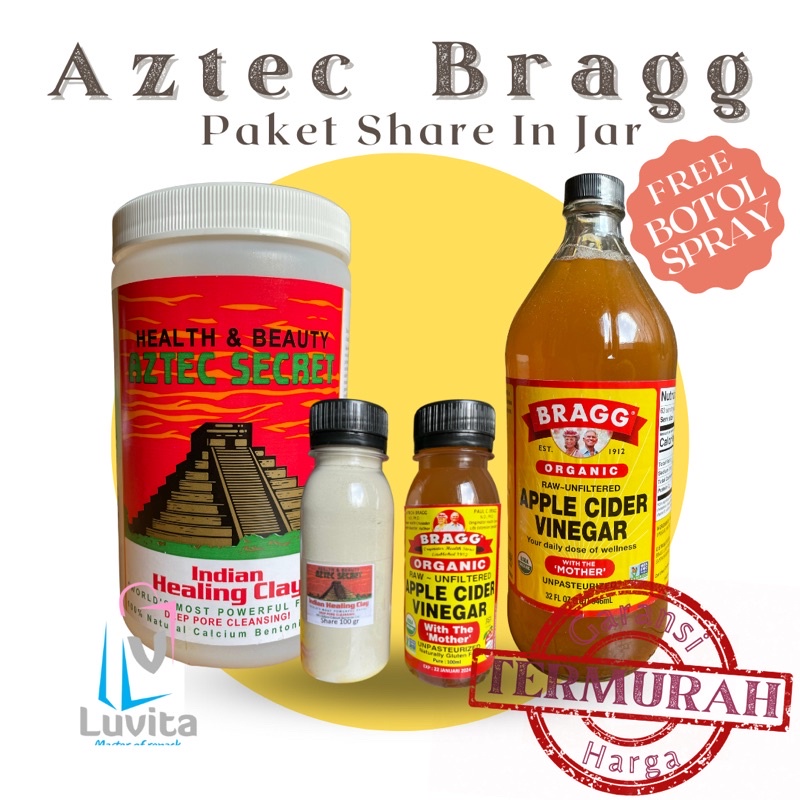 PAKET Aztec Secret Indian Healing Clay Mask dan Bragg Apple cider Vinegar