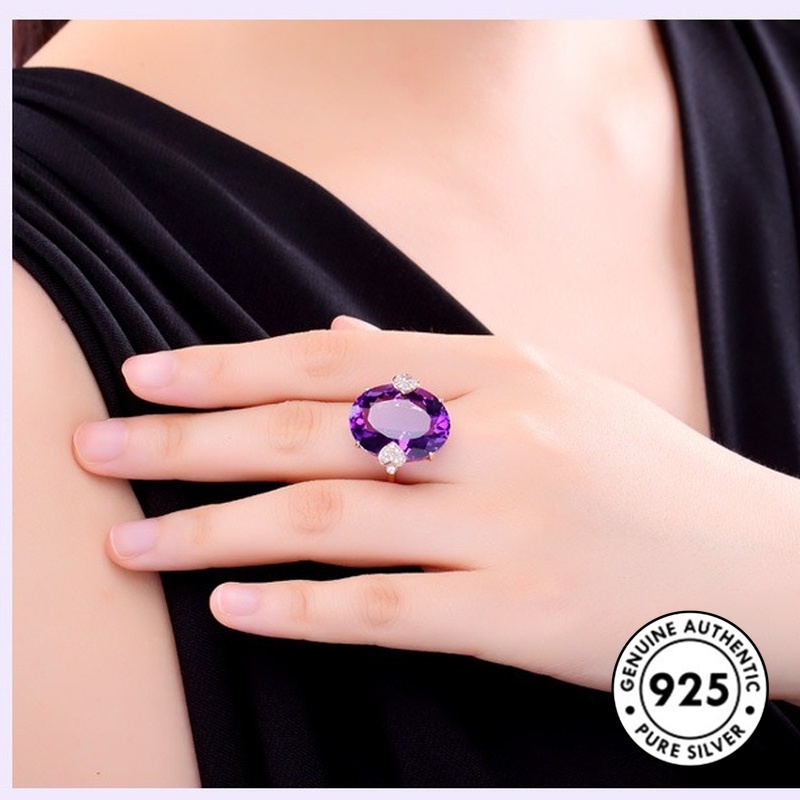 Cincin Sterling Silver 925 Dengan Batu Amethyst Oval Untuk Wanita