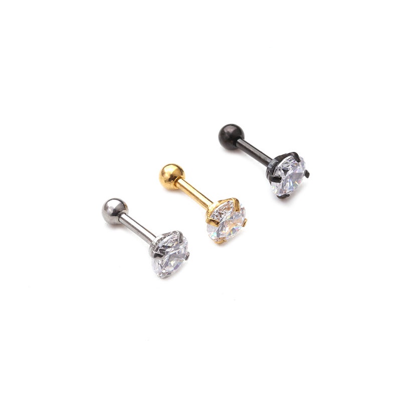 1Piece Surgical Steel Earrings Round Cubic Zirconia Ear Studs Small Stainless Steel Cartilage Earring