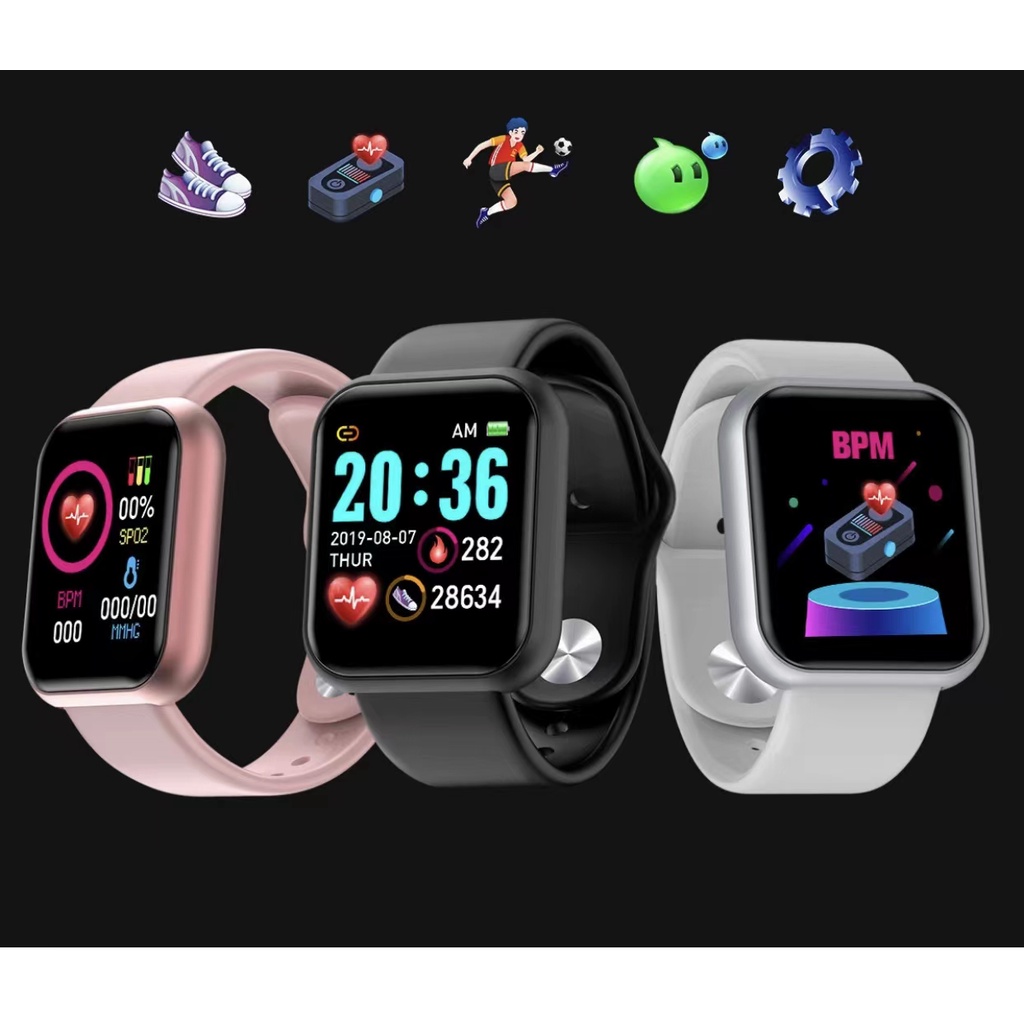 JACKSHOP SmartWatch Sport Bluetooth Smart Watch Pelacak Kebugaran Gelang Pedometer Heart Rate Cocok untuk Cewek/Cowok