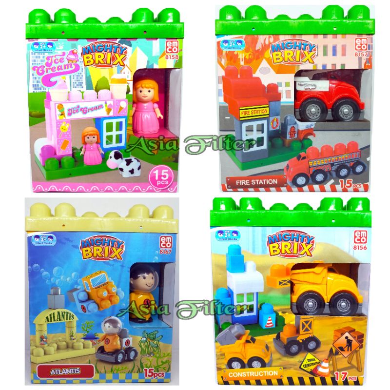 Mighty Brix EMCO ATLANTIS / ICE CREAM / FIRE STATION / CONSTRUCTION - mainan bongkar pasang bawah la