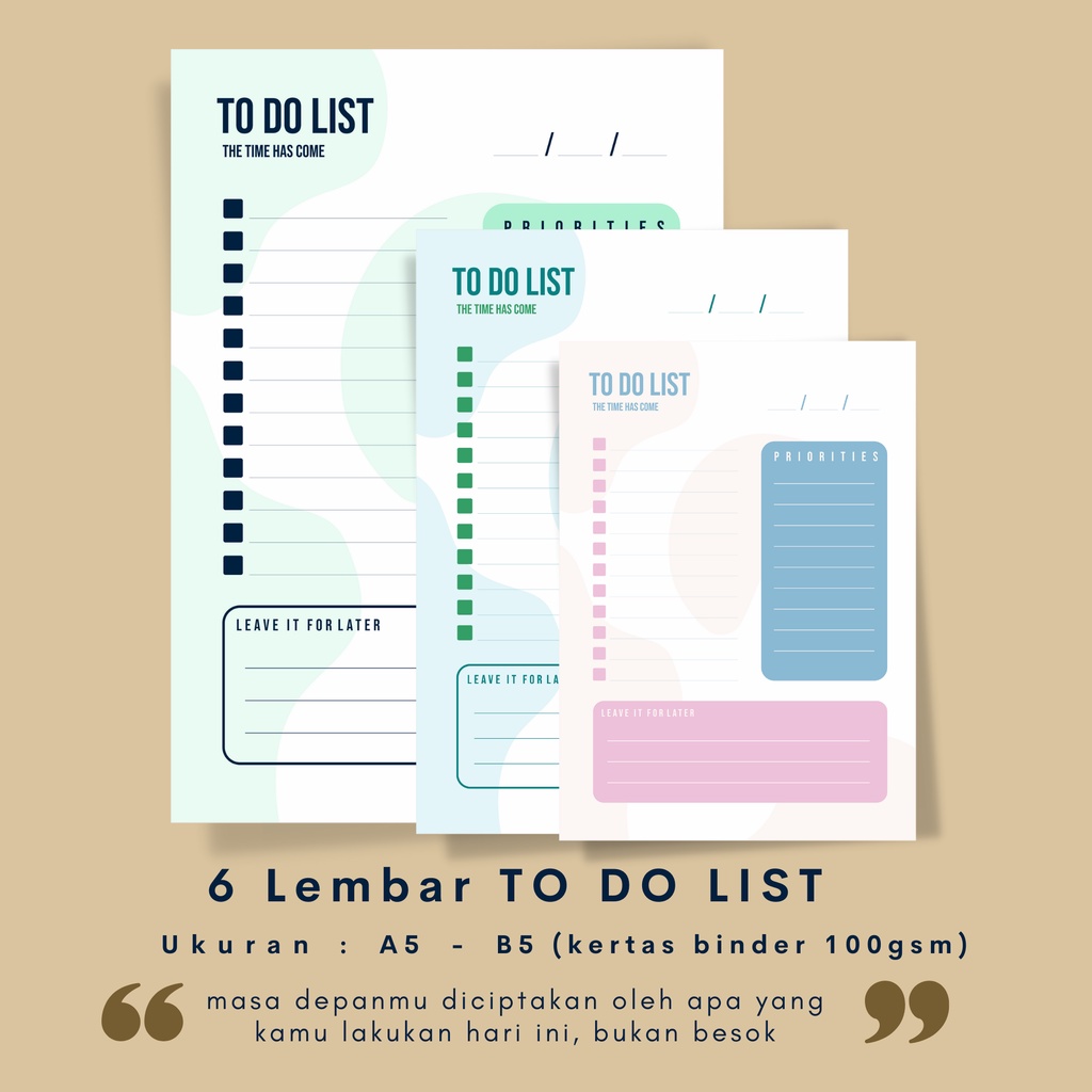 

KERTAS A5 B5 TO DO LIST BINDER TERMURAH Design Elegan TL01