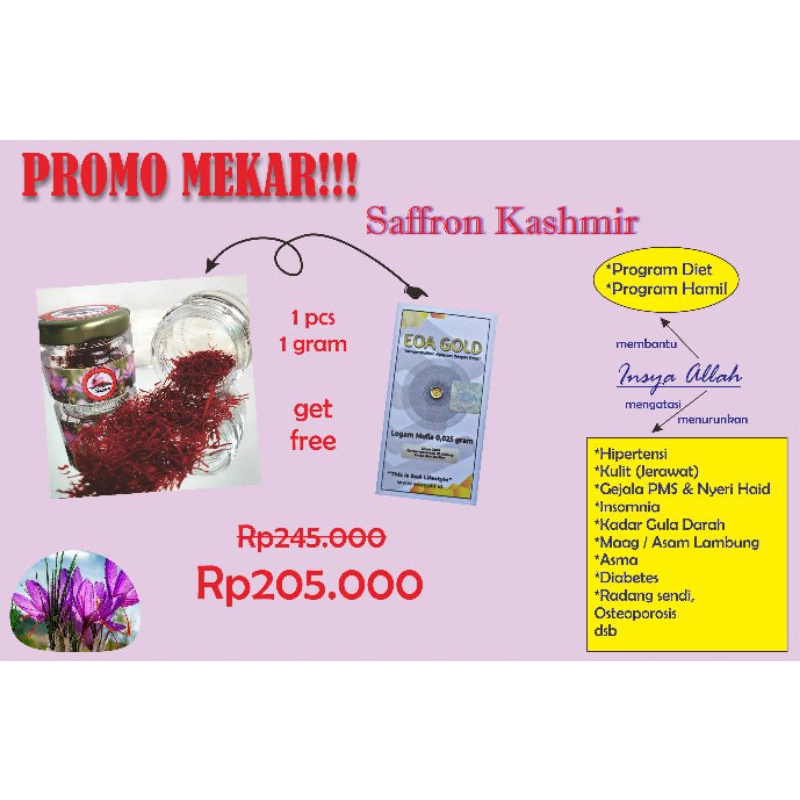 

Saffron Kashmir Beli 1 gram dapat 1 Emas