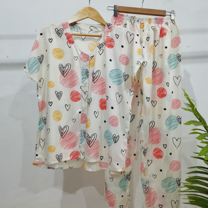 PIYAMA KANCING HITS NON KERAH/V-NECK PIYAMA KANCING BUSUI | PIYAMA RAYON | HOMEWEAR-NK AAS