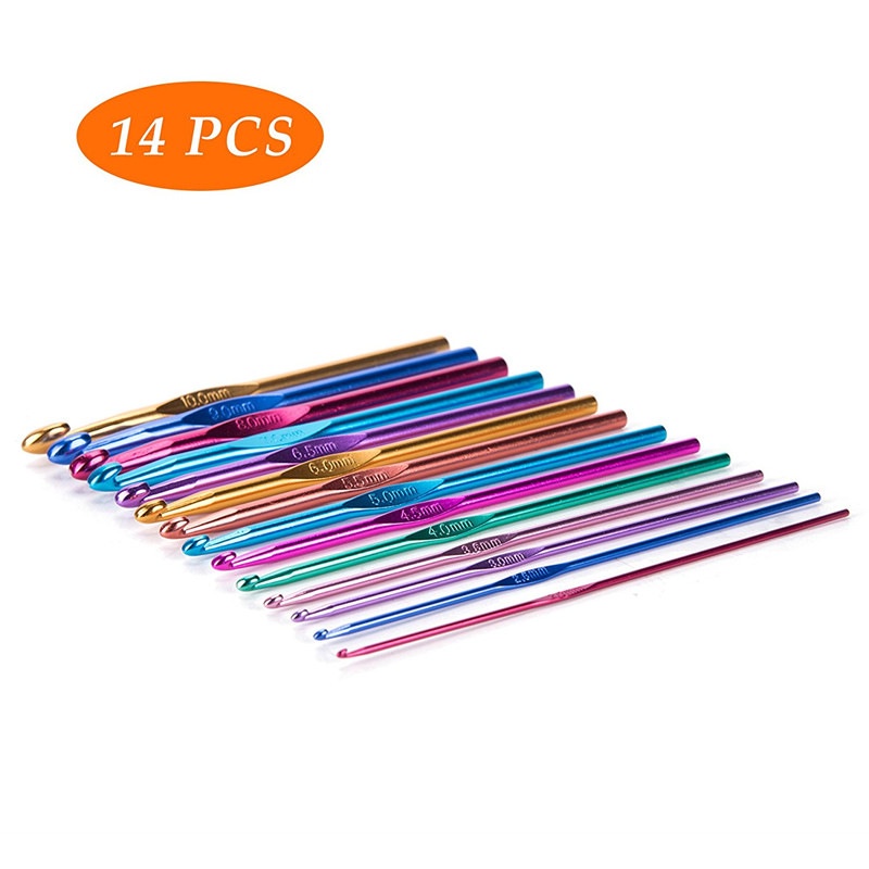 Hakpen aluminium set/ jarum rajut/crochet hook set 14pcs/set