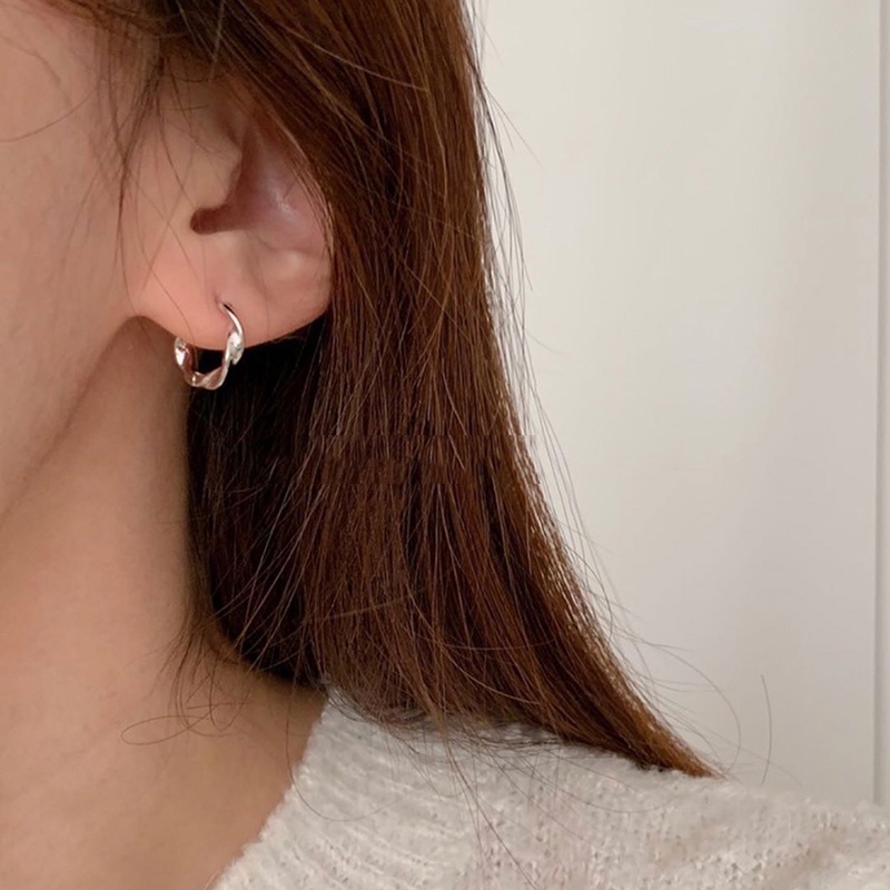 Roselife 1 Pasang Anting Bulat Silver S925 Model Twist Gaya Klasik Untuk Wanita