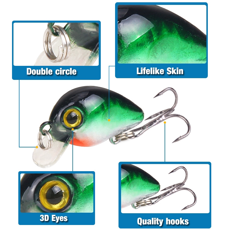 Mini Minnow Lure Kail Pancing Umpan Mancing Umpan Mancing Alat Pancing CrankBait relix nusantara Alat Pancing Murah Umpan Pancing Buatan Plastic Bait Umpan Ikan CrankSet Umpan Pancing 1PCS 3cm/1.6g