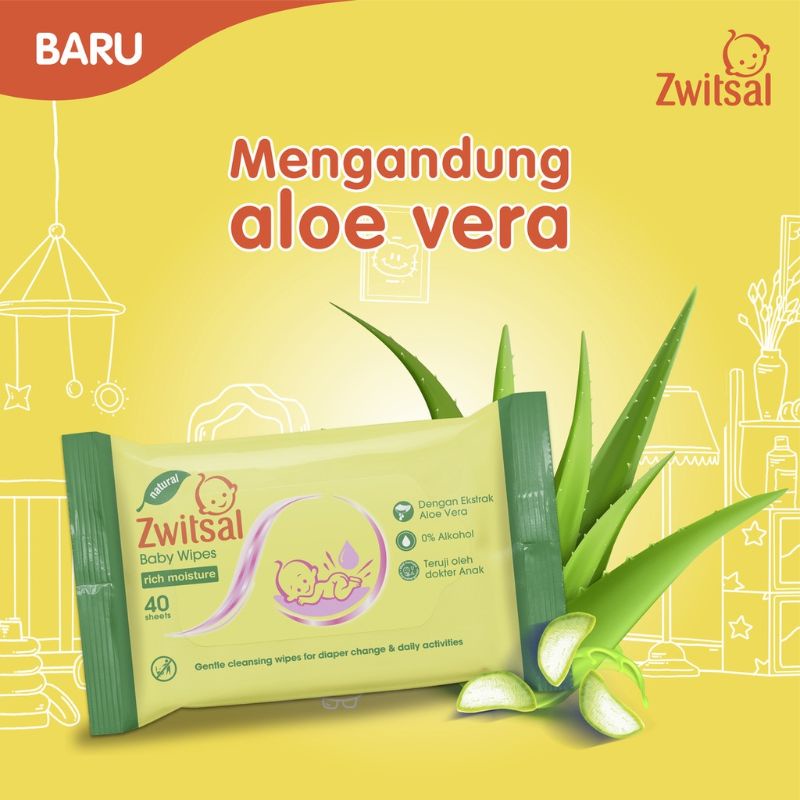 Zwitsal Baby Wipes Rich Honey 2x40Sheets - Zwitsal Tisu Basah Beli1Gratis1 - Zwitsal Tissue Basah