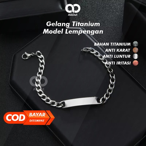 Gelang Titanium Anti Karat Pria Wanita Aksesoris Model Rantai Lempengan Plat Silver Perak Emas Putih