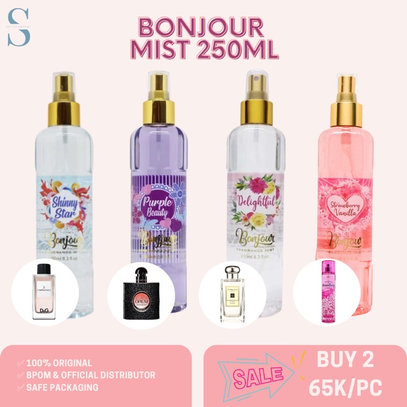 Bonjour Fragrance / Body Mist 250ml | Parfum Wanita Strawberry Vanilla, Segar, Mewah