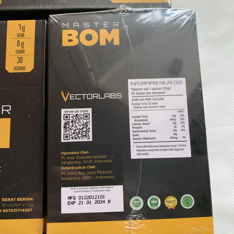 Vectorlabs Master BOM BCAA 30 Sachet Vector Labs 30 Serv Recovery Otot