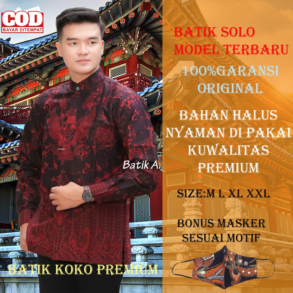 Baju Kemeja Batik Koko Muslim Pria Dewasa Lengan Panjang Reguler Fit Full Furing Bahan Katun Premium