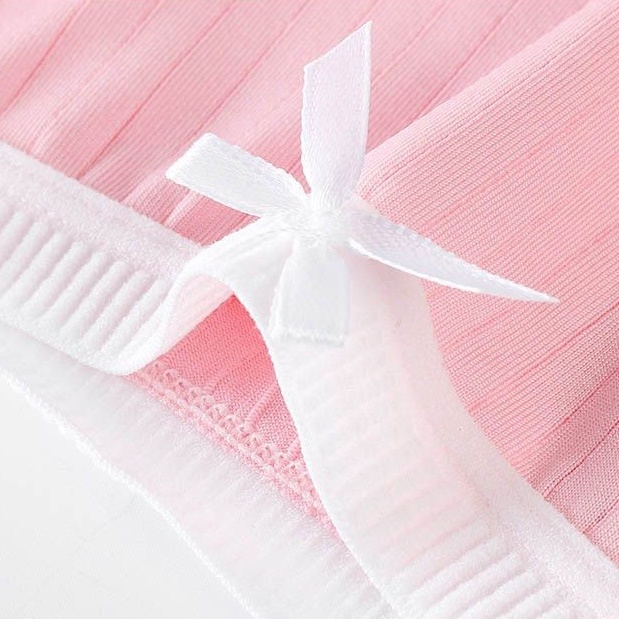 Blackpink CD Celana Dalam Wanita Warna Solid Pita Pakaian Dalam Lembut Motif Bergaris 1247