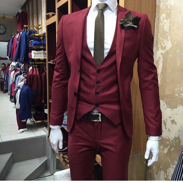 jas pengantin pria, rompi, celana merah maroon wonka series woll