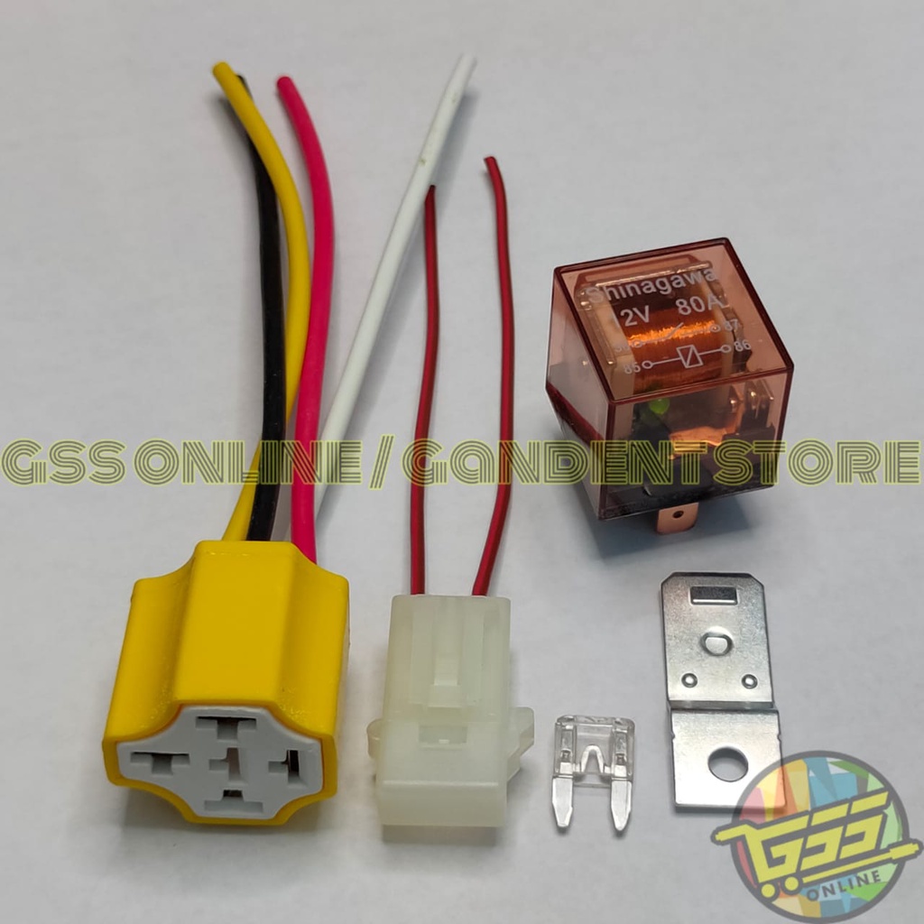 Paket lengkap Relay 4 kaki 12v 80a kaki 4 socket relay KERAMIK kaki 4 dan rumah sekring mini DX BONUS FUSE