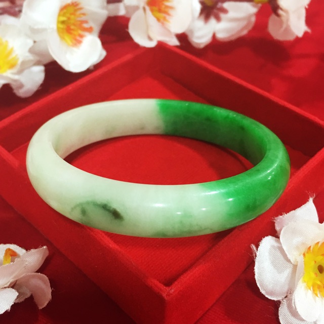 Gelang giok asli  ,hijau campur putih