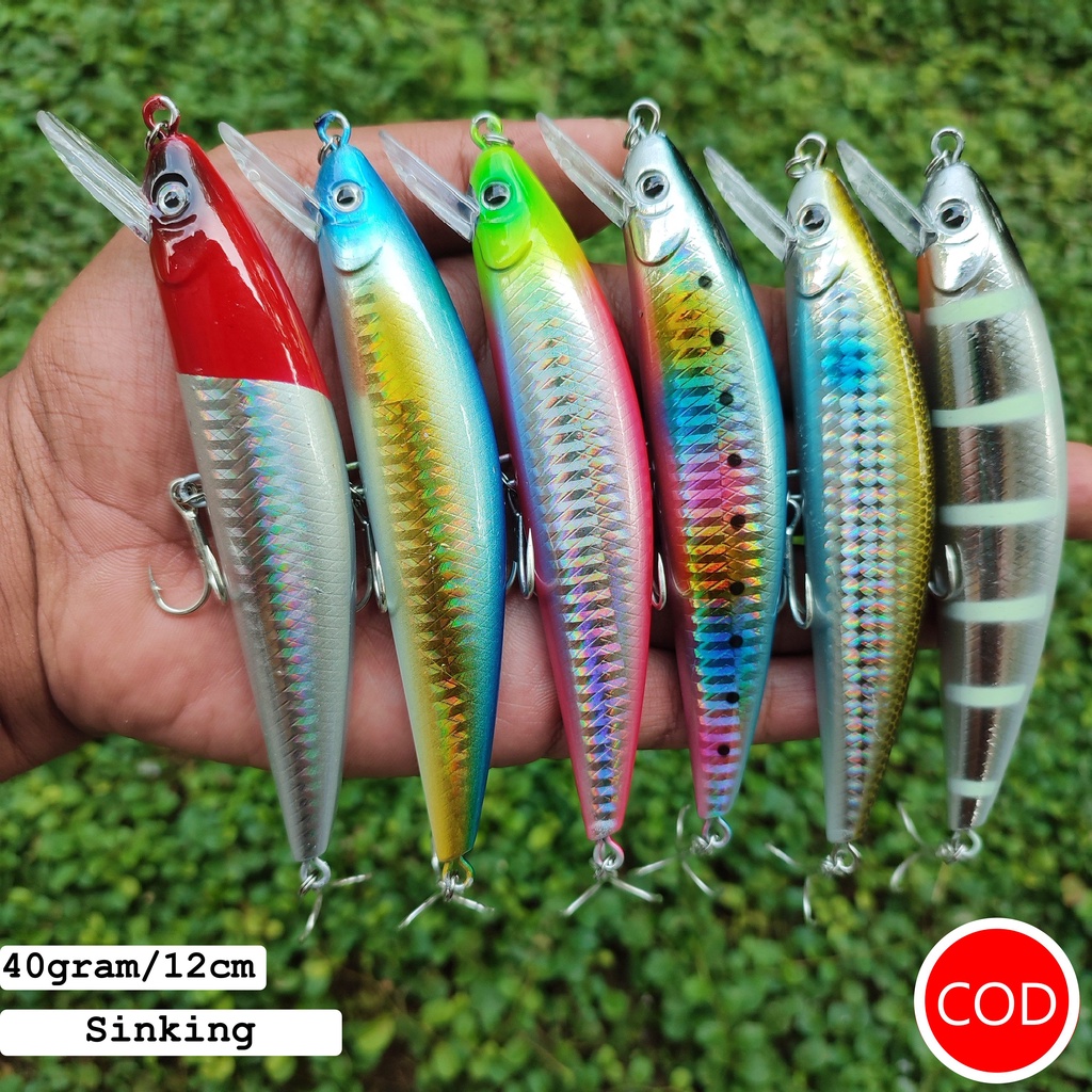 Minnow 40gram/12cm Minow Trolling Sinking Fishing Lure Umpan Pancing Casting Laut Muara
