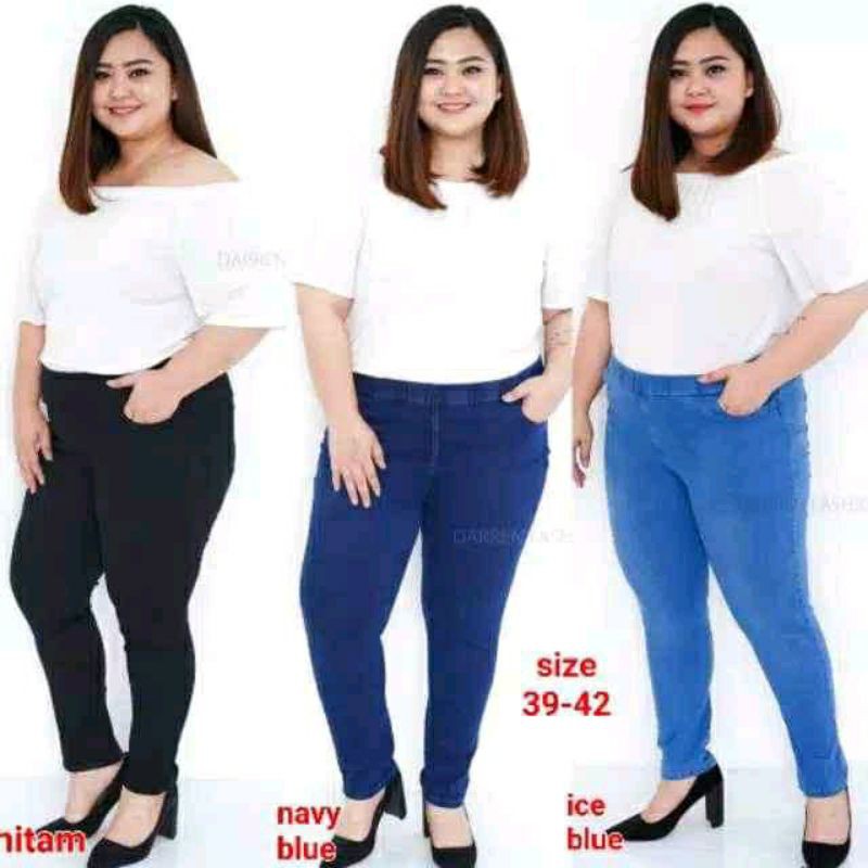 Jumbo / Celana Jumbo Wanita / Celana Jeans Tebal Melar Pinggang Karet