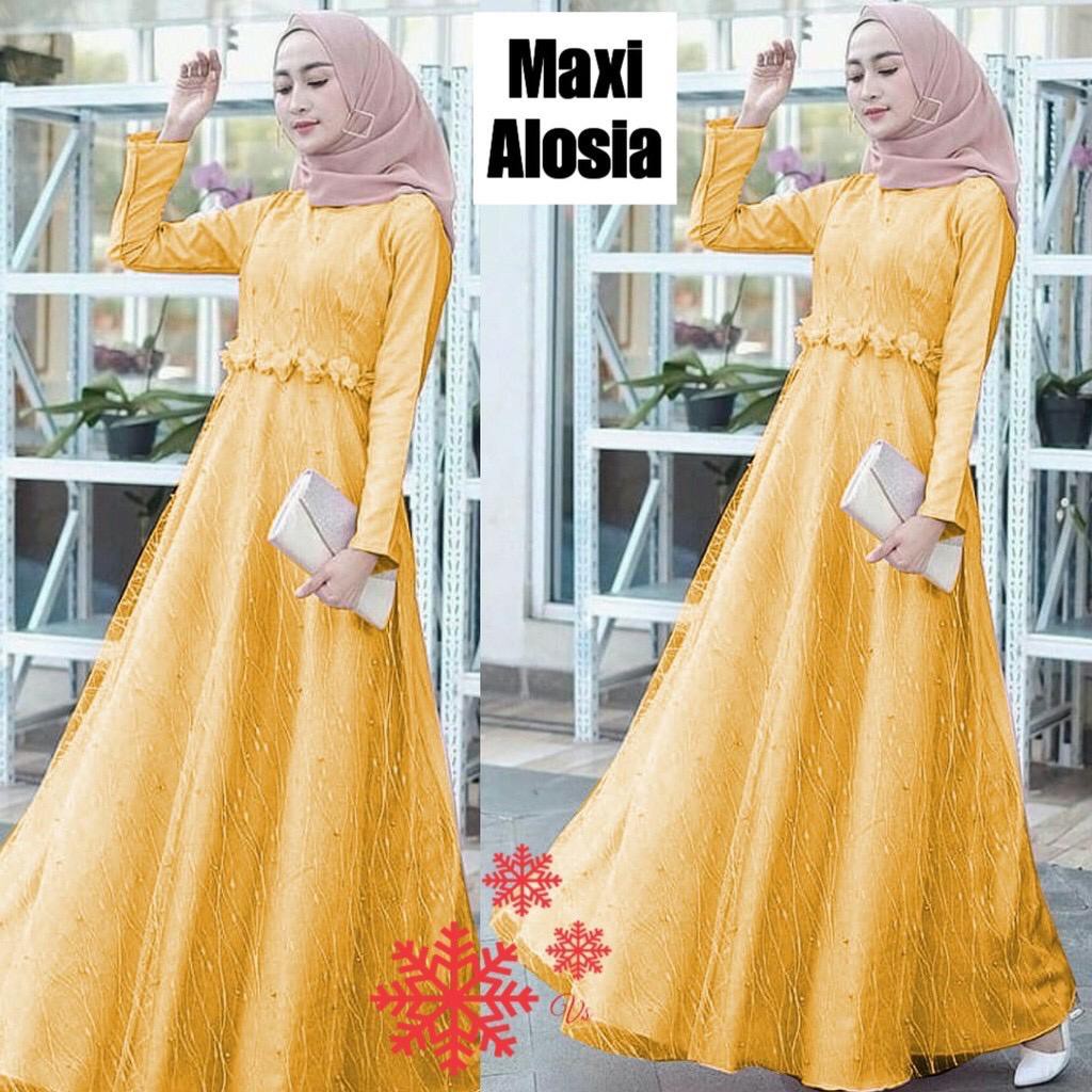 (SIZE M, L, XL, XXL) GAMIS BRUKAT MAXI ALOSIA BRUKAT TULANG PREMIUM