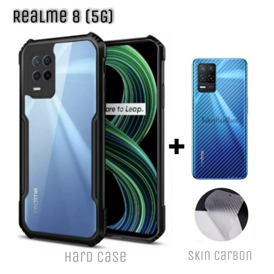 Case REALME 8 5G Paket Hard Case Fusion Shockproof dan Skin Carbon Garskin Handphone