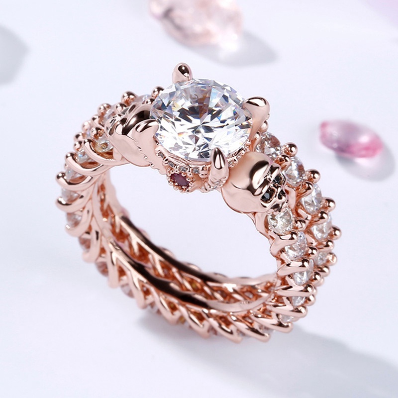 Set Perhiasan Cincin Berlian Sapphire Warna Rose Gold Untuk Pernikahan