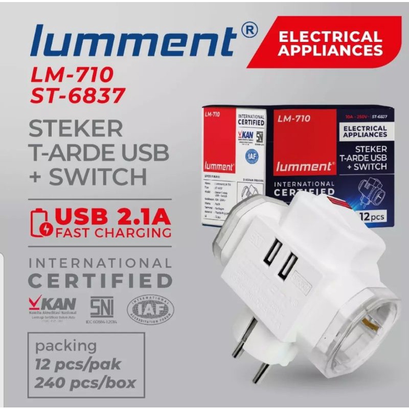 T arde USB + Saklar Lumment / T arde 3 Lubang USB + Switch On Off