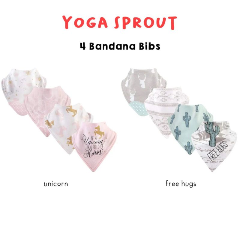 Yoga Sprout 4pcs Bandana Bibs with teether / Tatakan Iler Segitiga Slabber