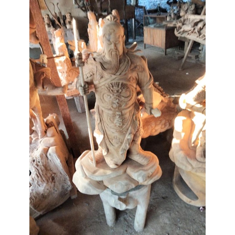 PATUNG RELIEF DEWA GUAN GONG WIHARA KAYU JATI FURNITURE JEPARA