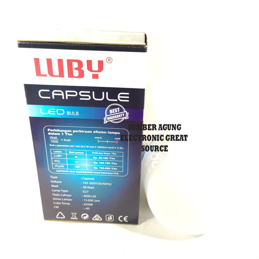 Lampu LED Luby Capsule 38W Jumbo SNI 3600LM Cahaya Putih Kapsul LED