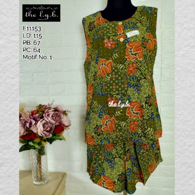Daster Setelan Kulot Pendek Tanpa Lengan Batik Kencana Ungu E11153