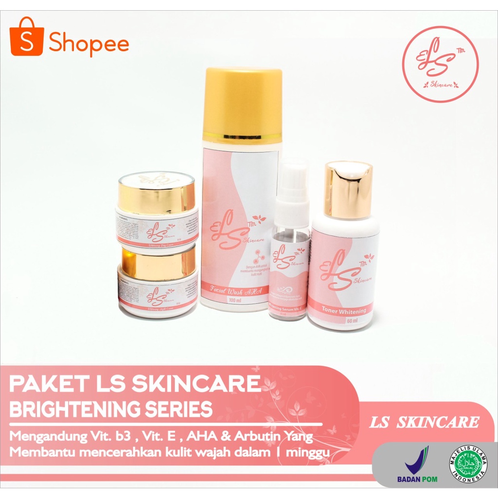 PAKET LENGKAP LS SKIN CARE BPOM CREAM PEMUTIH WAJAH BRIGHTENING SERIES GLOWING KOSMETIK KRIM