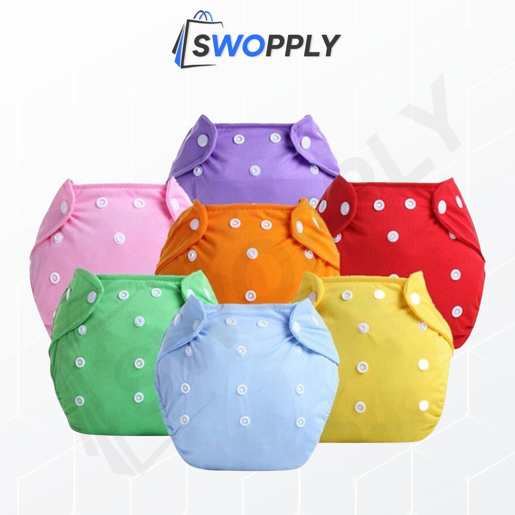 Swopply Popok Kain Bayi Kancing Warna Polos Cloth Clodi Diaper Dapat Dicuci Reusable