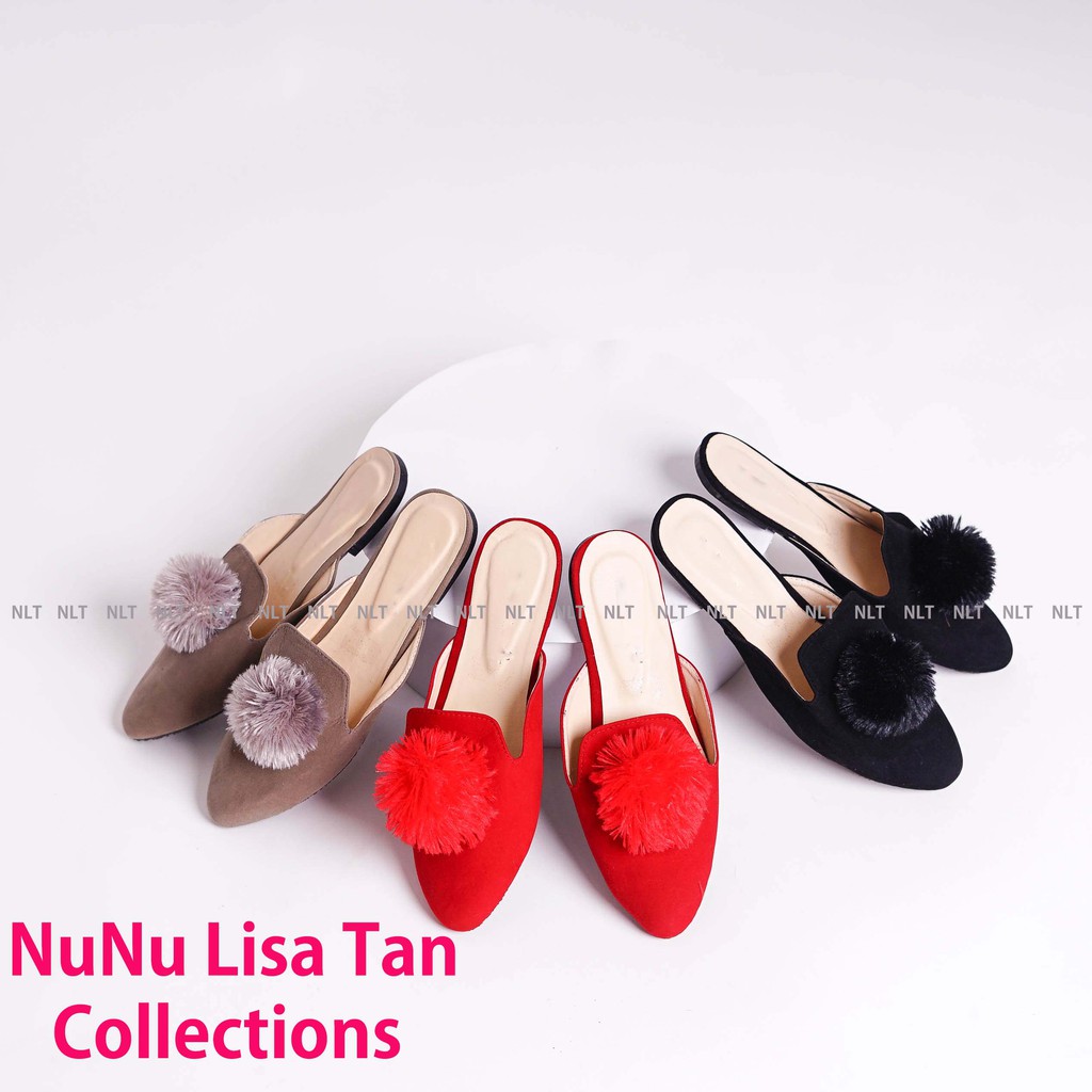 NunuLisaTan -  POMPOM flat shoes / sepatu flatshoes balet Hitam Merah abu