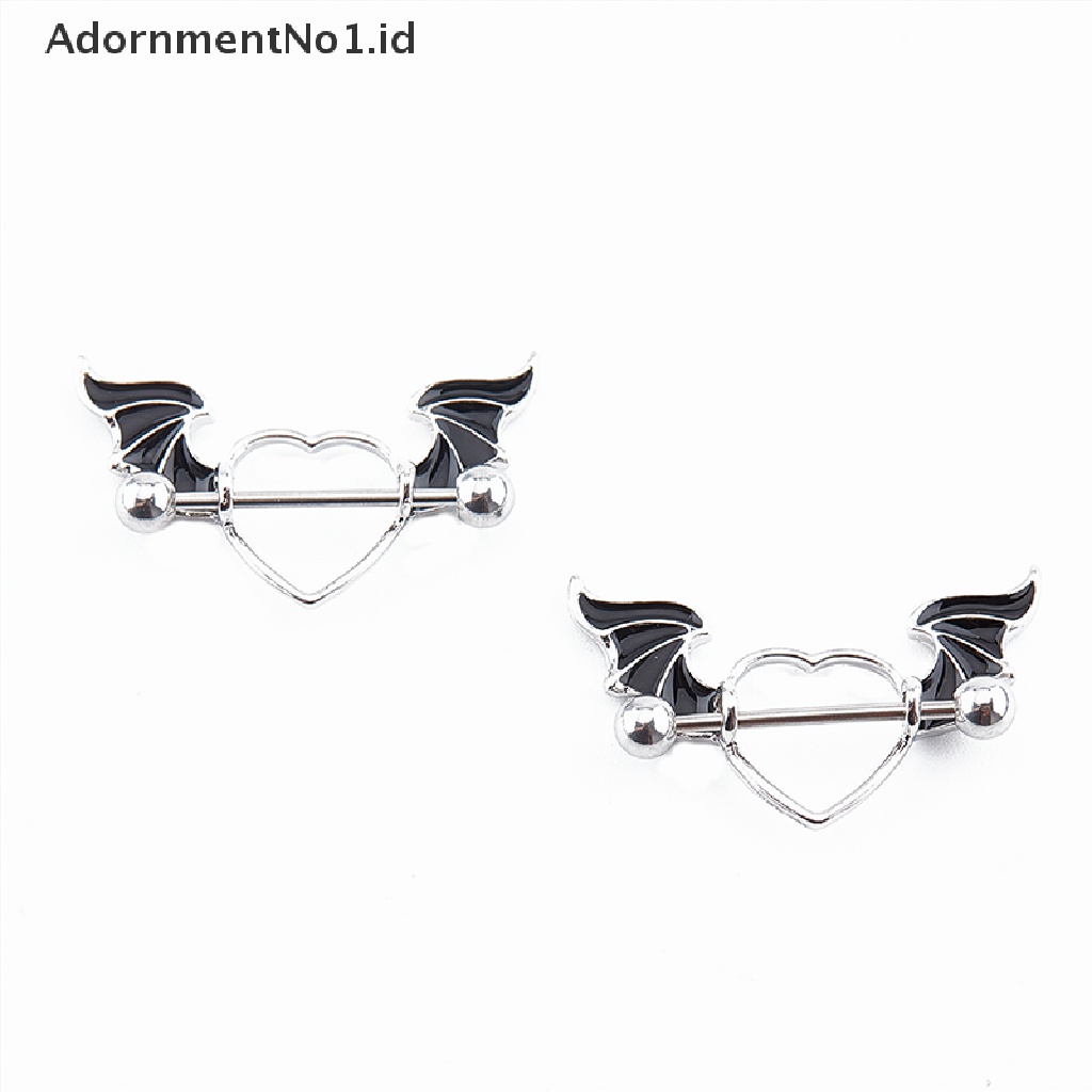 (AdornmentNo1) 2pcs Cincin Tindik Lidah / Puting Bentuk Hati Bahan Stainless Steel