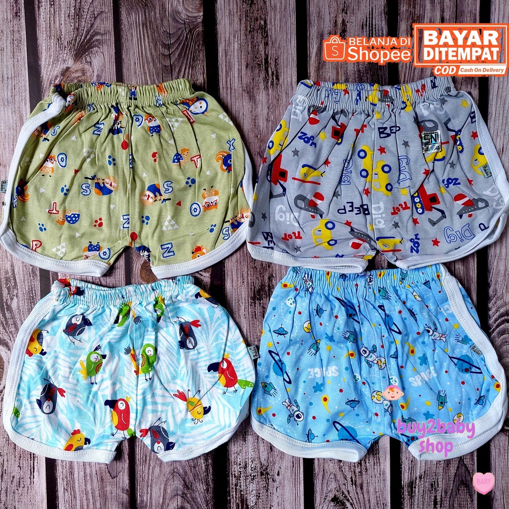 Celana pendek anak model sport full print motif Hokiku Boy &amp; Girl 1-2 Tahun 4 PCS