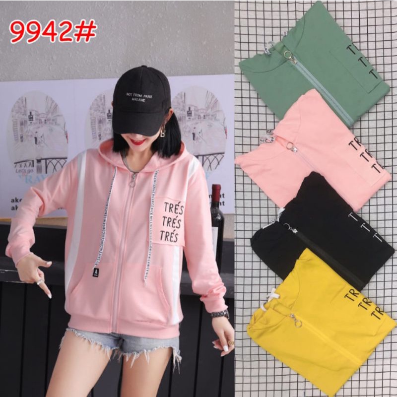 JAKET HOODIE WANITA MF/ BAHAN KAOS IMPORT/ seri tres