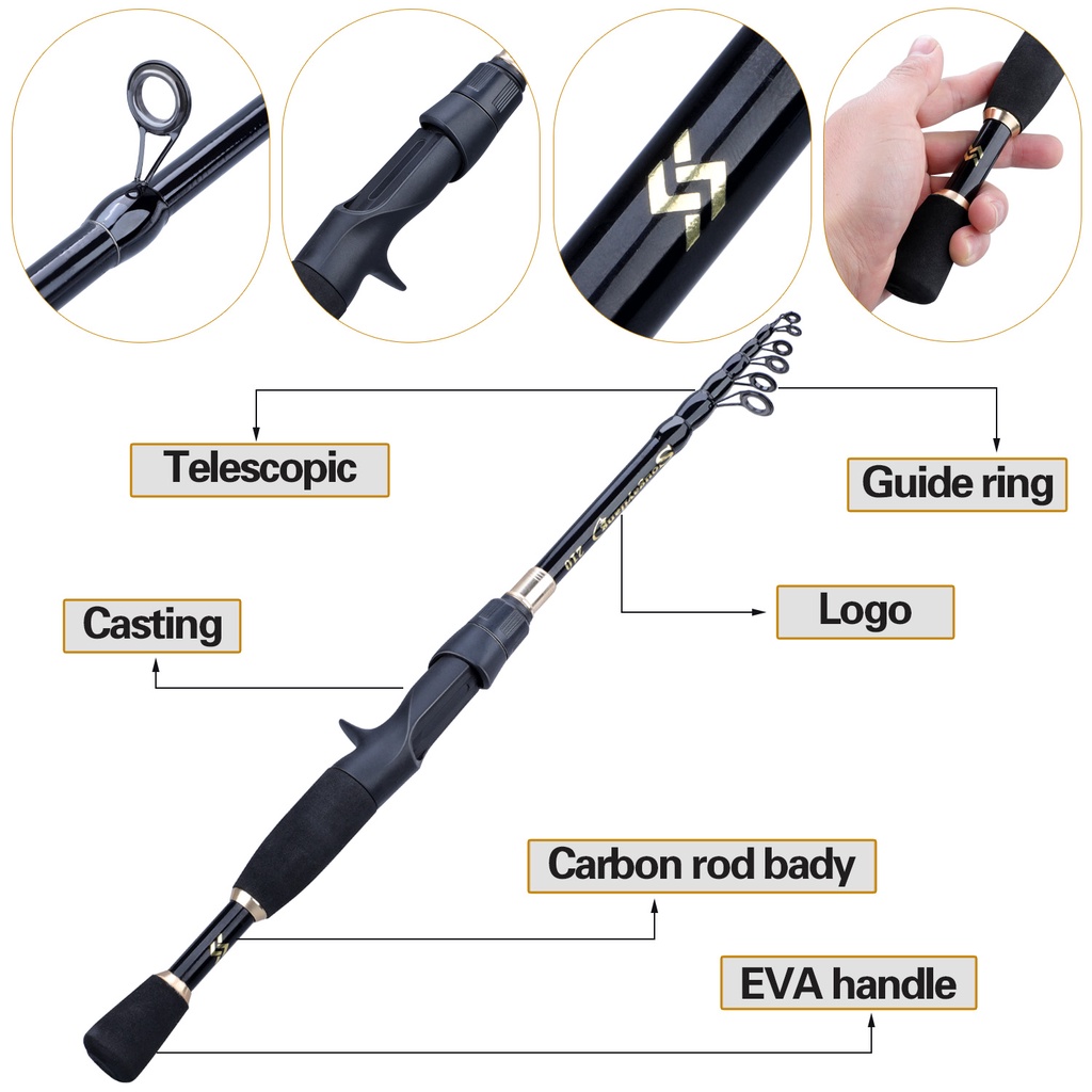 Joran Pancing Pengendali EVA Teleskopik Tangkap Ikan  Baitcasting Tahan Aus Ultralight Carbon Fiber Fishing Rod Bass Rod untuk Danau Sungai Air Tawar Joran Pancing