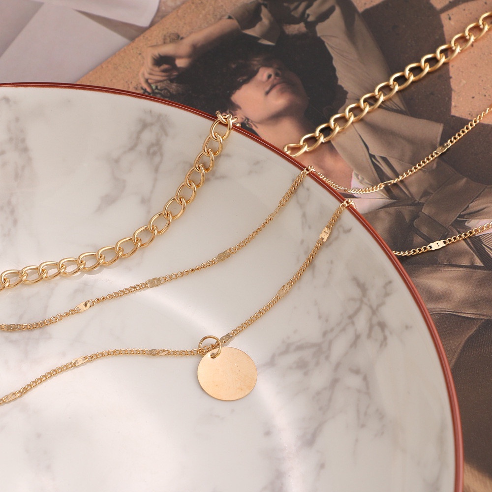 Kalung Liontin Emas Tiga Lapisan Wanita | Pria Pendek Multilayer Kalung Rantai Klavikula Rantai Sweater