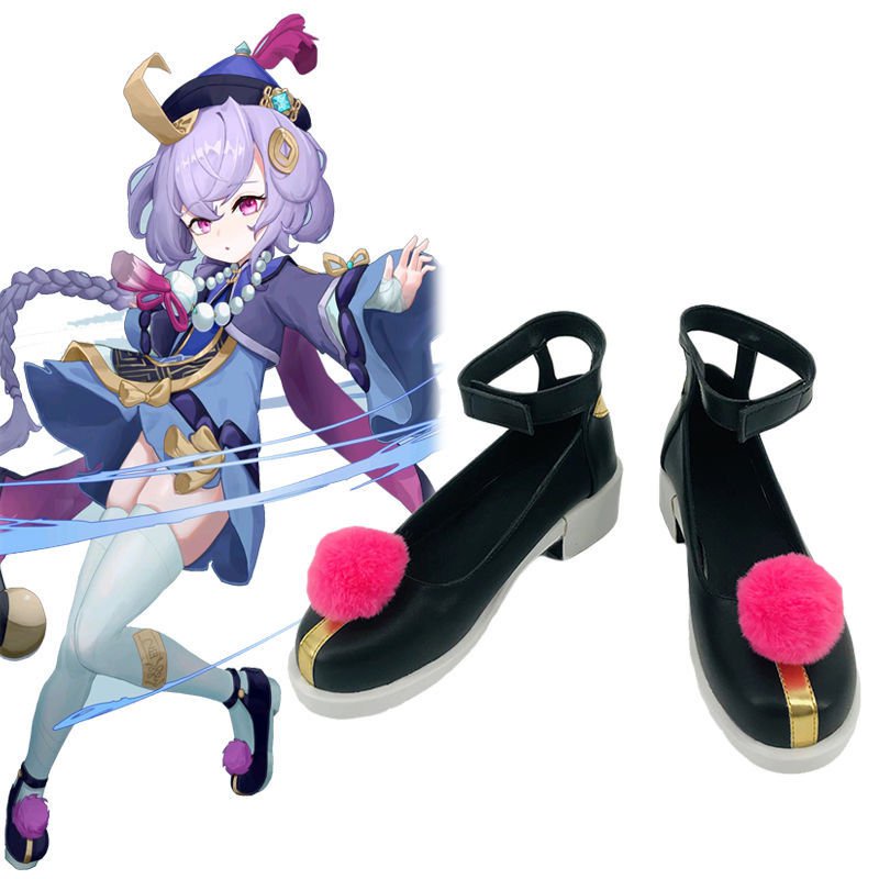 Qiqi Game Genshin Impact Cosplay Wig Qiqi Cosplay Shoes Boots Halloween Carnival Accessories Costume