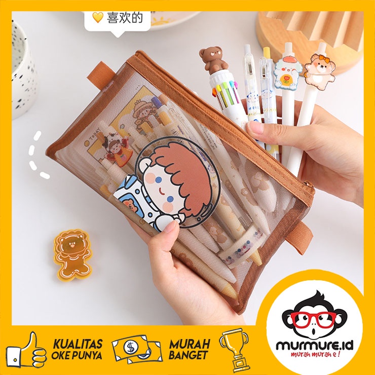 

MURMURE.ID | TEMPAT PENSIL JARING ZIPPER TRANSPARAN KARAKTER HEWAN LUCU PENCIL CASE CARTOON