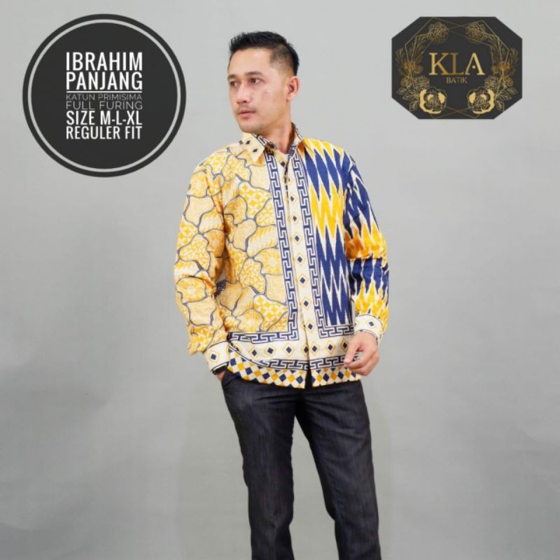 Kemeja Batik Pria Warna Kuning Batik Lengan Panjang Yellow Batik Lapis Furing Batik Kuning IBRAHIM