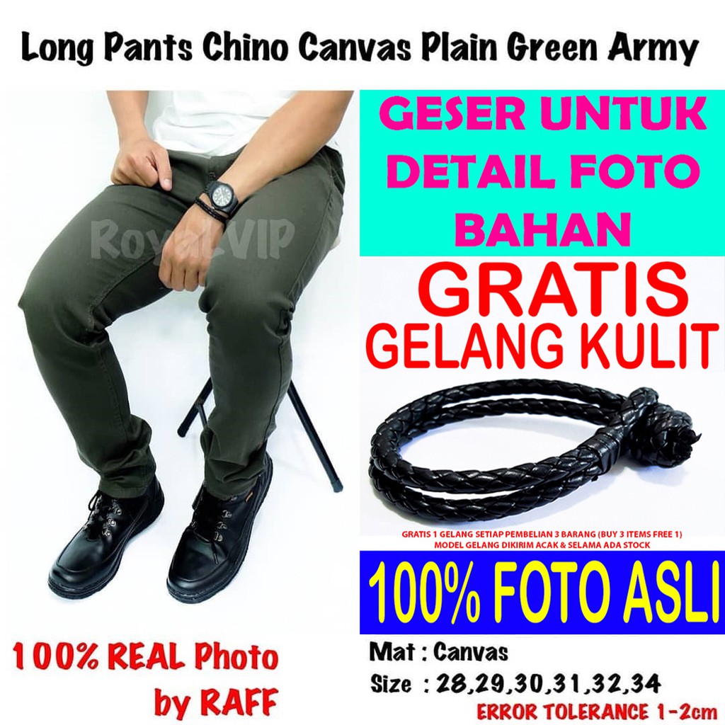Celana Panjang Kain Chino Canvas Hijau ROYALVIP PRIA COWOK BAGUS MURAH PREMIUM IMPORT PROMO GRATIS