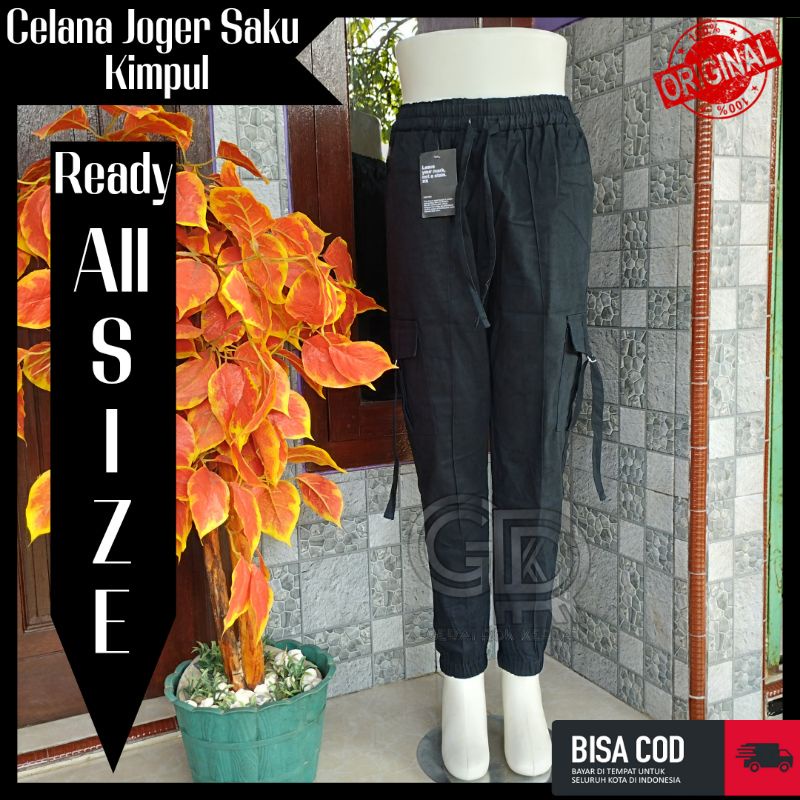 Celana Joger Wanita Celana Cargo Pants Full Karet Celana Pinggang Karet Celana Joger Twill Combed