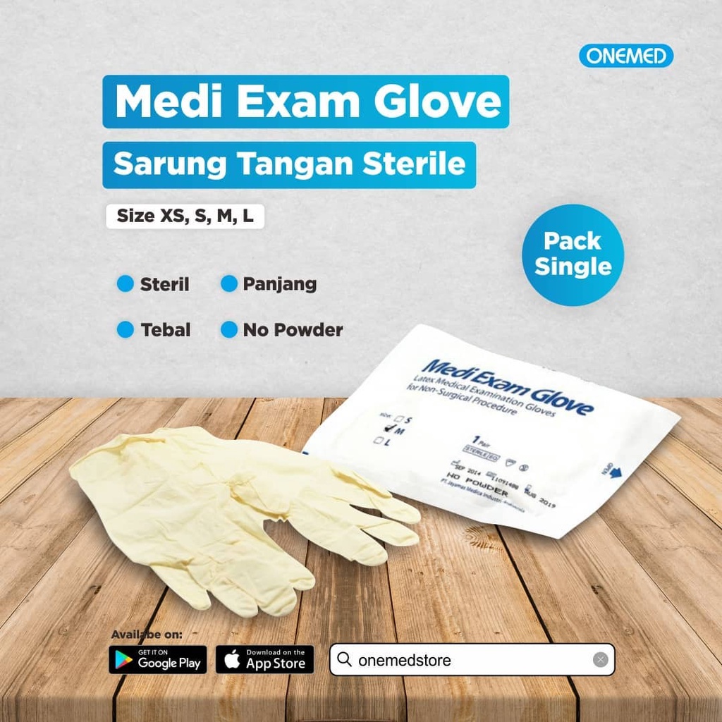 SARUNG TANGAN MEDI EXAM GLOVE STERILE LATEX NON POWDER ECERAN - ONEMED