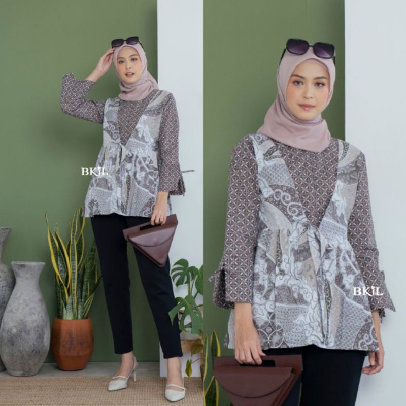 tey-17 Batik wanita ASJ SA HRB026 Kenongo Kemeja Tosca Pendek-Rompi