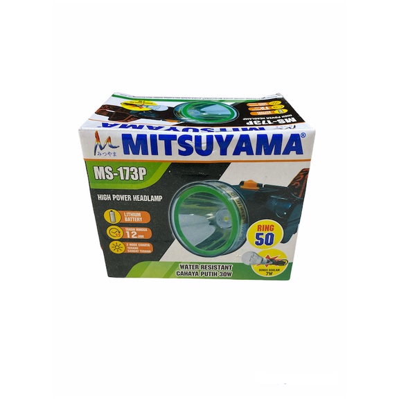 Mitsuyama Senter kepala Super Terang 30 Watt MS-173P LAMPU PUTIH Rechargeable Bonus Bohlam 7 Watt Tahan Hingga 12 JAM