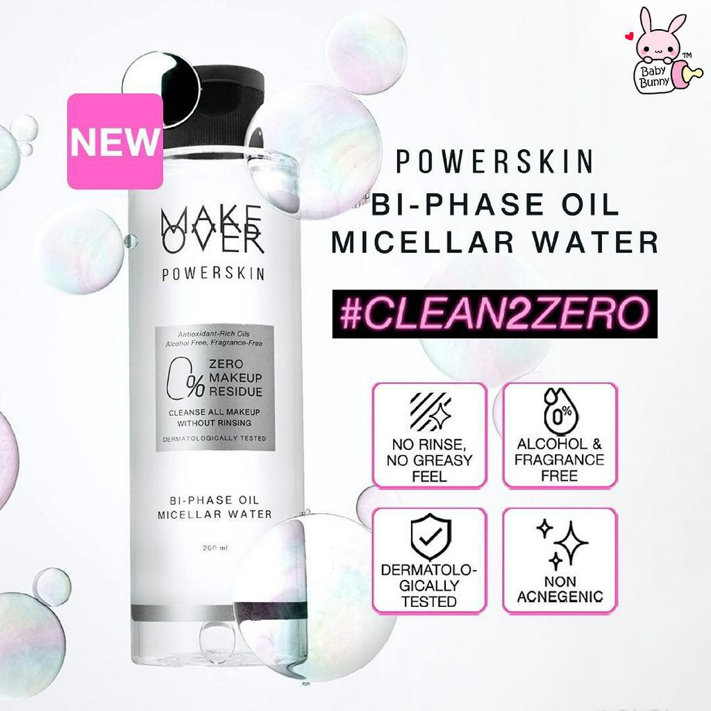 ❤ BELIA ❤ MAKE OVER Powerskin Bi-Phase Oil Micellar Water 200ml | 0% Zero Makeup Residue | BPOM