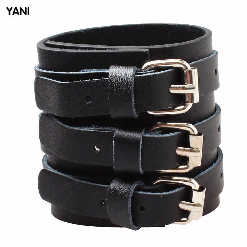 ✈﹍Punk Gothic Rock Panggung Gelang Aksesoris Kepribadian Gelang Kulit Pria Super Lebar Gelang Pergel